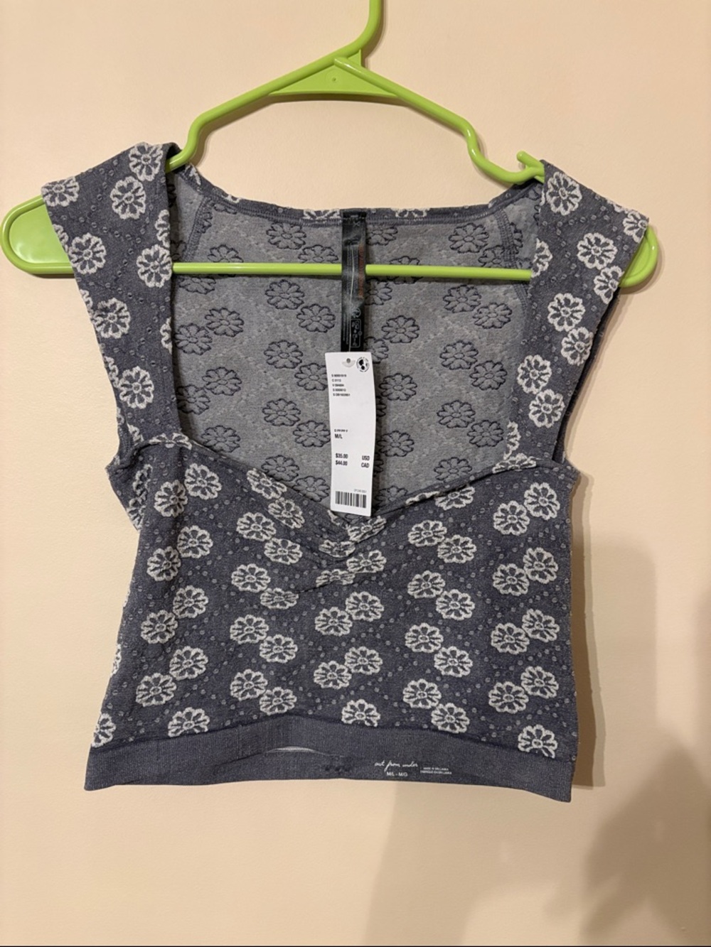 Urban Outfitters Gray Floral Knit Cropped Tank